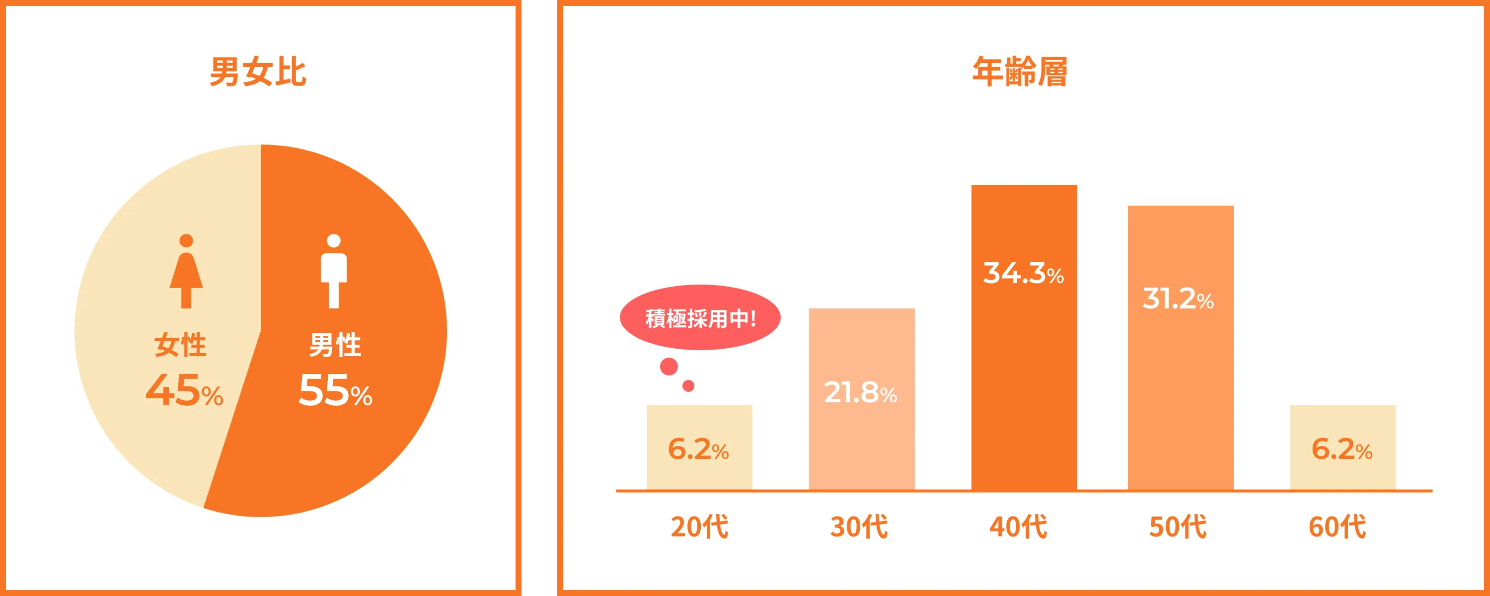 平和実業の男女比と年齢層
